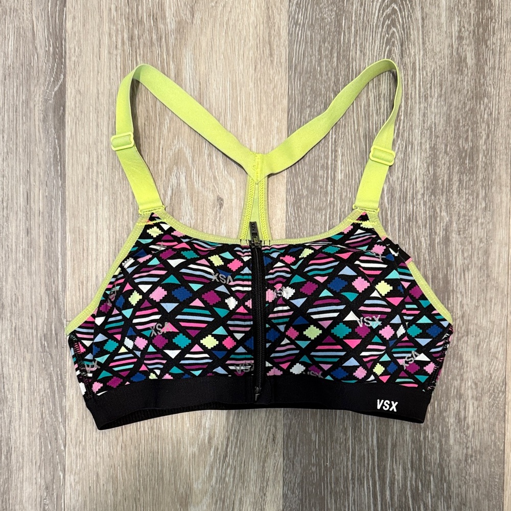 Victorias Secret VSX Sport 32B Geometric Print Sports Bra - Black and Yellow